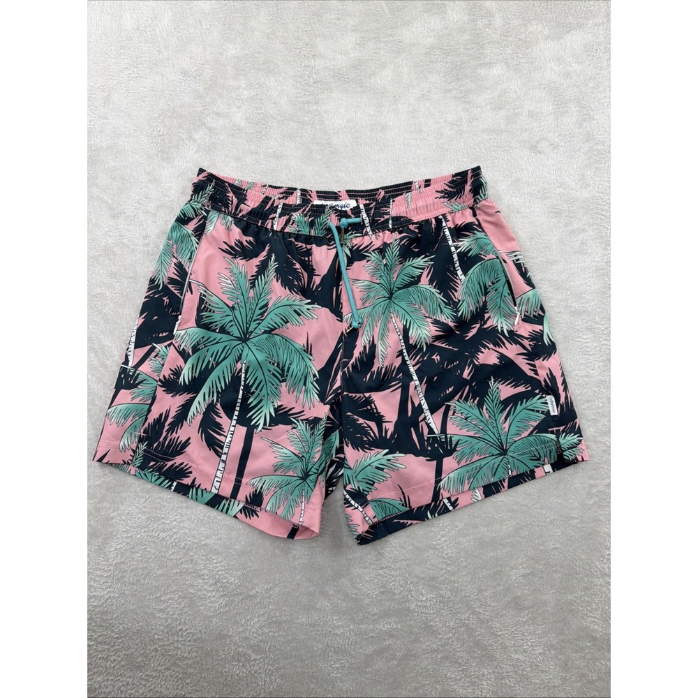 Maamgic Tropical Palm Print Swim Trunks Large. Elastic Waistband, Drawstrings.